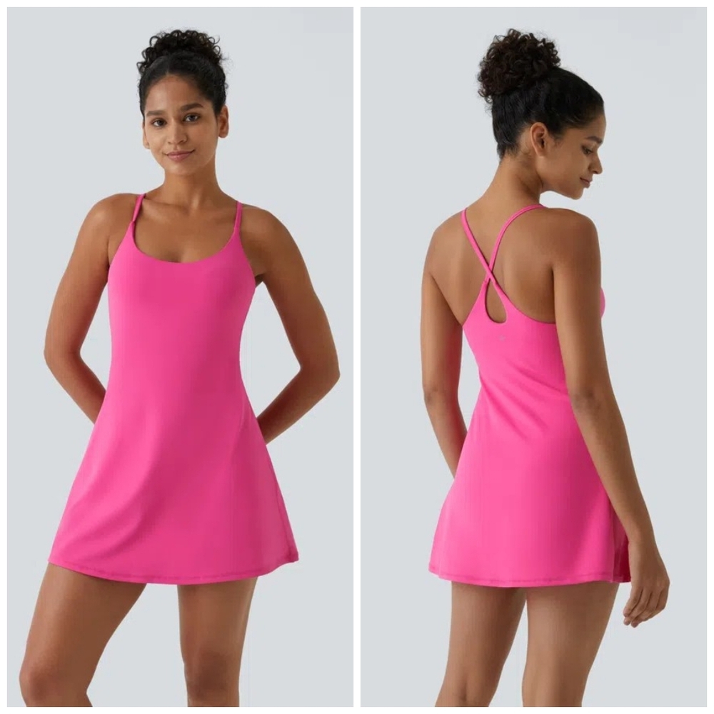 Halara SoftlyZero™ Plush Backless Active Dress With Built In Shorts, M, Pink